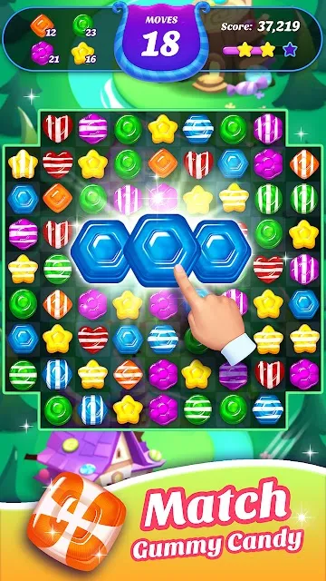 A finger tapping a group of blue tiles, with the move counter at eighteen
